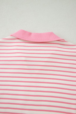 Pink Stripe Color Block Patchwork Polo Tee Drawstring Elastic Waist 2pcs Skort Set