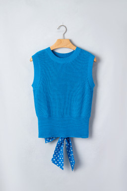 Myosotis Slim Knit Polka Dot Knot Back Cropped Sweater Tank