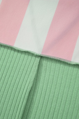 Pink Stripe Exposed Seam Ribbed Patchwork Oversized Tee