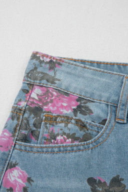 Sky Blue Garden Floral Print Bootcut Jeans