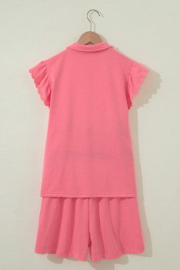Coral Paradise Half Zipped Ruffled Short Set