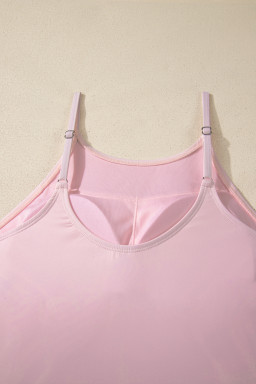 Pink Solid Color Tunic Tank Dress Athletic Shorts Two Piece Set