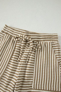 Brown Stripe Breathable Textured Knit Short 2pcs Set