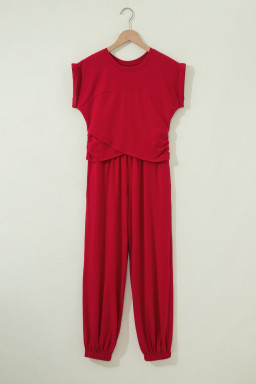 Racing Red Solid Color Cropped Tank Top and Jogger Pants Set