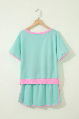 Moonlight Jade Colorblock Edge Drop Shoulder T Shirt and Skort 2Pcs Set