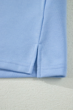 Mist Blue Loose Polo Tee Elastic Waist 2pcs Short Set