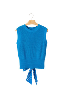 Myosotis Slim Knit Polka Dot Knot Back Cropped Sweater Tank