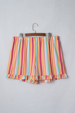 Orange Stripe Plus Size Elastic Waist Ruffle Hem Shorts