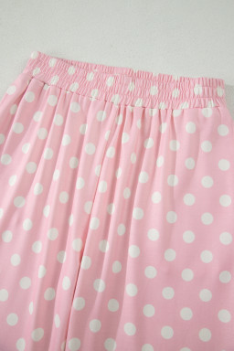 Pink Polka Dot Print Mock Neck Short Sleeve Top Shift Pant Set