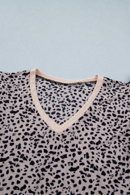 Black Cheetah Print V Neck Ruffle Trim Loose Tank Top