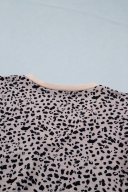 Black Cheetah Print V Neck Ruffle Trim Loose Tank Top