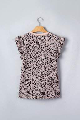 Black Cheetah Print V Neck Ruffle Trim Loose Tank Top