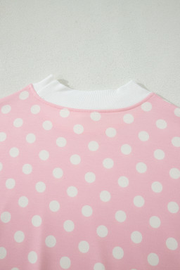 Pink Polka Dot Print Mock Neck Short Sleeve Top Shift Pant Set