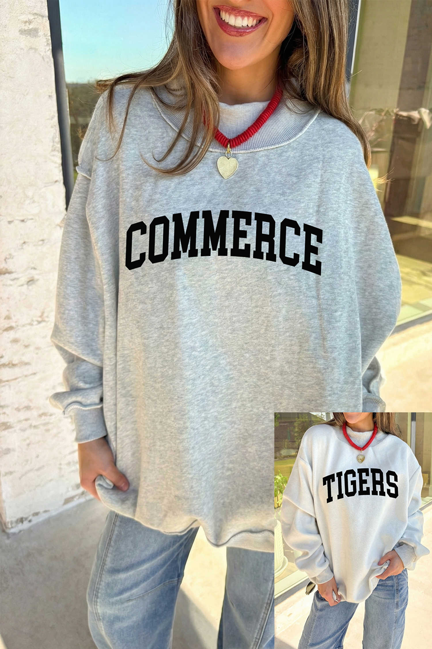 Light Grey COMMERCE/ TIGERS Double Side Printed Mock Neck Reversible Sweatshirt