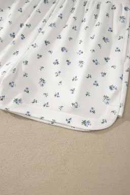 White Floral Print Half Zip Top Matching Short Set