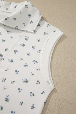 White Floral Print Half Zip Top Matching Short Set