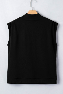 Black Rhinestone Rugby Football Pattern High Neck Short Sleeve Top