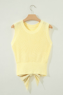 Yellow Cream Solid Color Cropped Knit Knot Back Cutout Sweater Tank