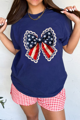 Blue Faux Patchwork Patriotic Bow Graphic Tee