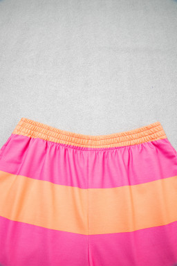 Pink Seam Detail Half Zip Tee Casual Shorts 2pcs Set