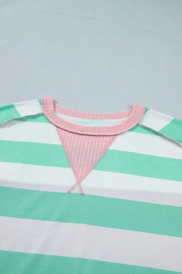 Green Stripe Exposed Seam Ribbed Patchwork Oversized Tee