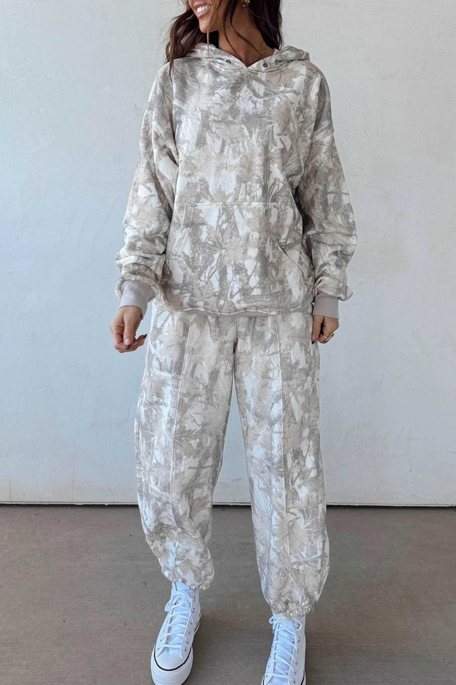 Multicolour Abstract Print Hooded Sweatshirt Set