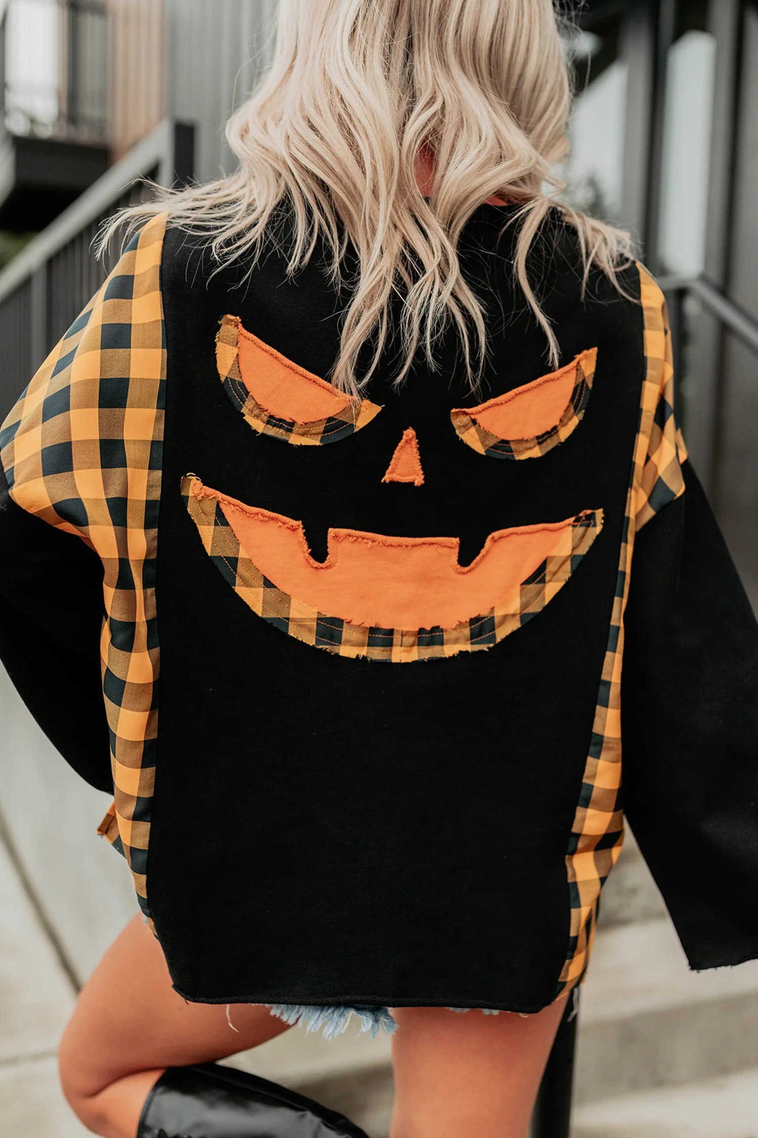Black Ghostly Hour Jack-O-Lantern Face Top