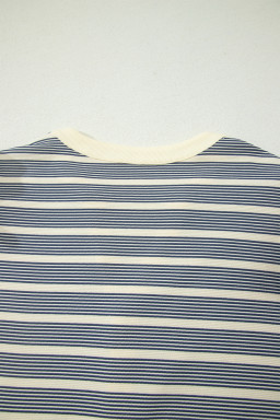 Blue Stripe Plus Size Contrast Trim Button V Neck Ruffle Sleeve Shift Dress