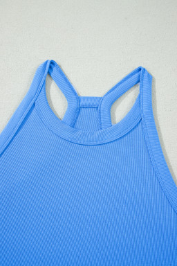 Sky Blue Slim Tank Top Elastic High Waist Shorts 2pcs Outfit