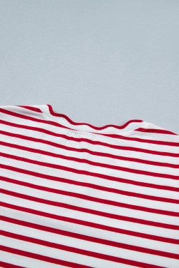 Red Stripe Scallop Trim Casual Top 2pcs Short Set