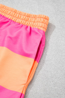 Pink Seam Detail Half Zip Tee Casual Shorts 2pcs Set