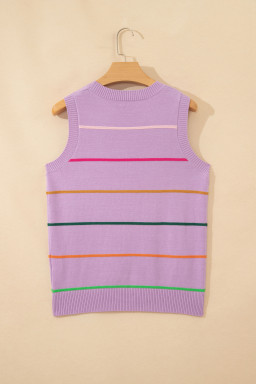 Purple Stripe Round Neck Knitted Sweater Tank