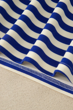 Dark Blue Striped Shift Dress Colorblock V Neck Short Sleeve Casual Summer