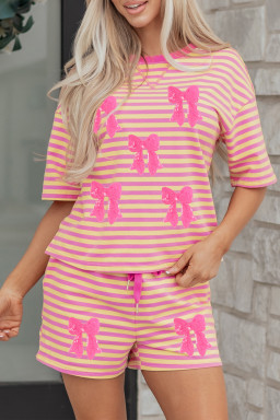 Rose Stripe Sequin Bow Short Two Piece Set