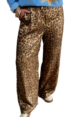 Multicolour Leopard Print Western Style Wide Leg Full Length Pants