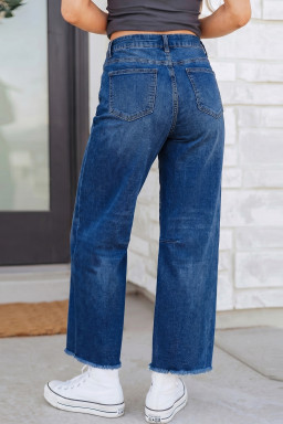 Sail Blue Frayed Cropped Barrel Jeans