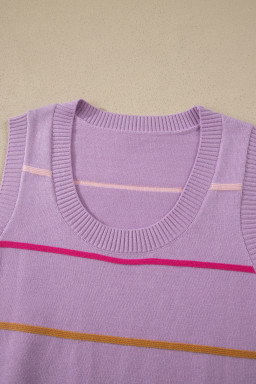 Purple Stripe Round Neck Knitted Sweater Tank