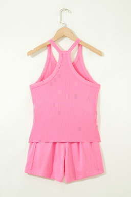 Sachet Pink Slim Tank Top Elastic High Waist Shorts 2pcs Outfit