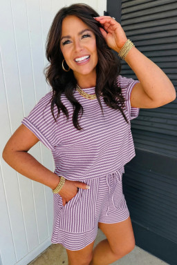 Purple Stripe Short Sets