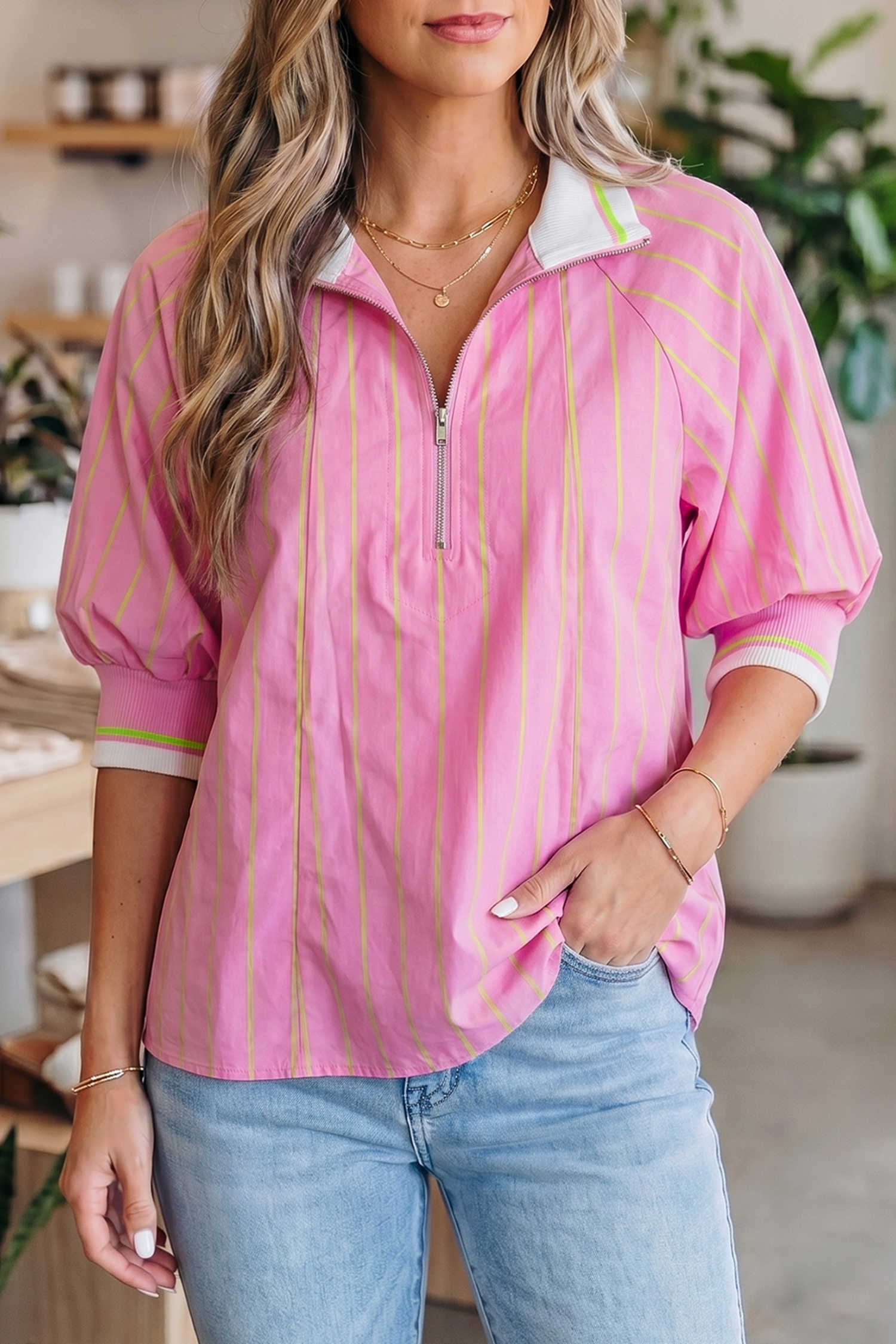 Pink Stripe Blouses & Shirts