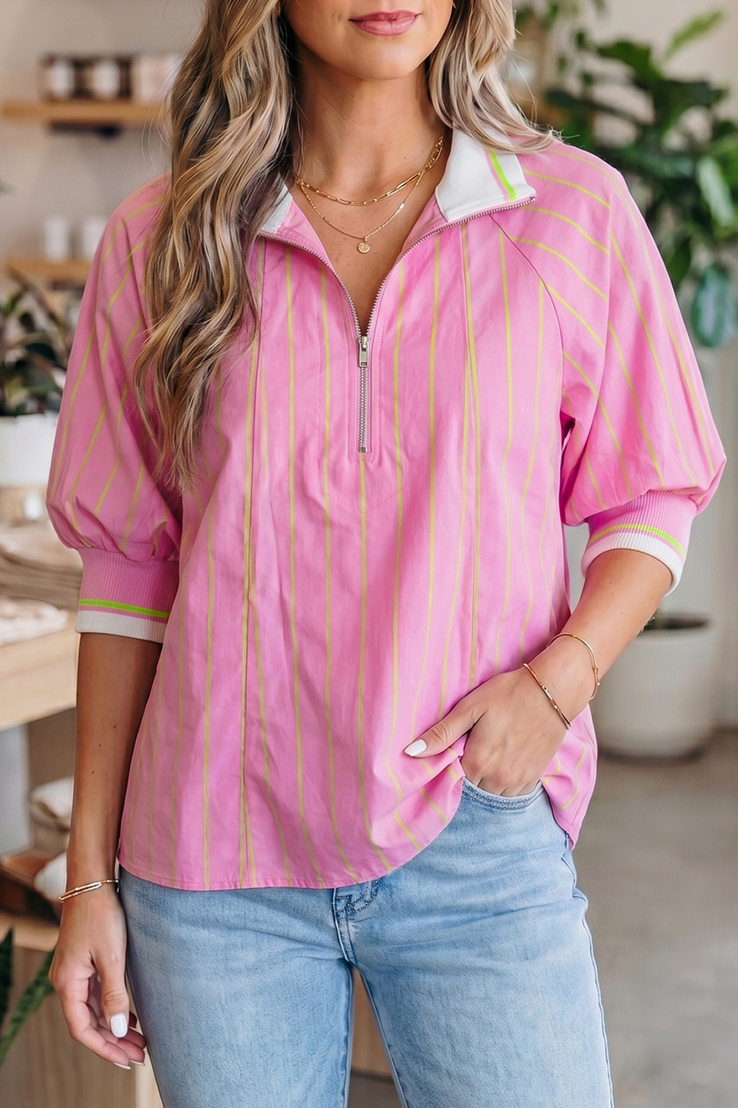Pink Stripe Blouses & Shirts
