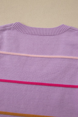 Purple Stripe Round Neck Knitted Sweater Tank