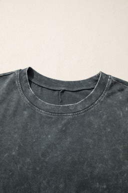 Dark Grey Solid Color Cotton Mineral Washed Oversize Tee