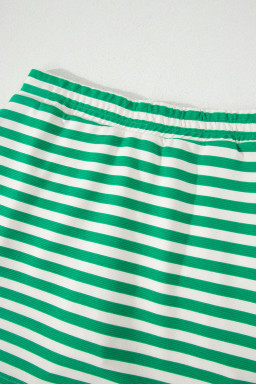 Bright Green Textured Stripe Print Contrast Trim Zip Collar Sleeveless 2pcs Skort Set
