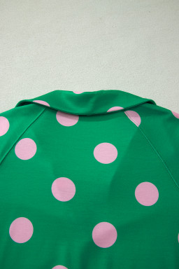 Green Polka Dot Print V Neck Tee Short Set
