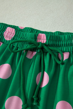 Green Polka Dot Print V Neck Tee Short Set