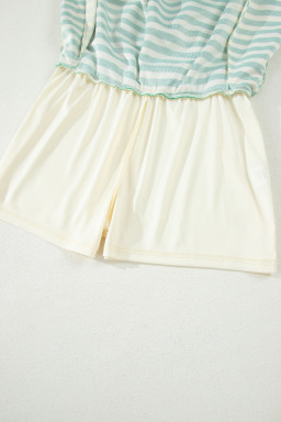 Bright Green Textured Stripe Print Contrast Trim Zip Collar Sleeveless 2pcs Skort Set