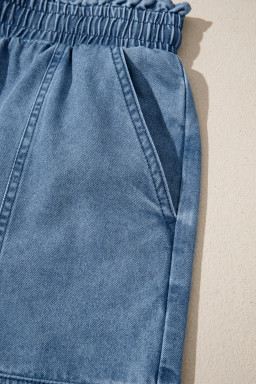 Dusk Blue Smocked Elastic Waist Denim Shorts