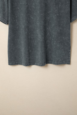 Dark Grey Solid Color Cotton Mineral Washed Oversize Tee