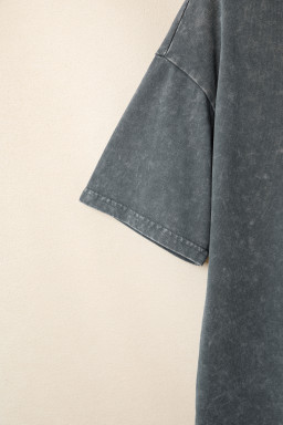 Dark Grey Solid Color Cotton Mineral Washed Oversize Tee